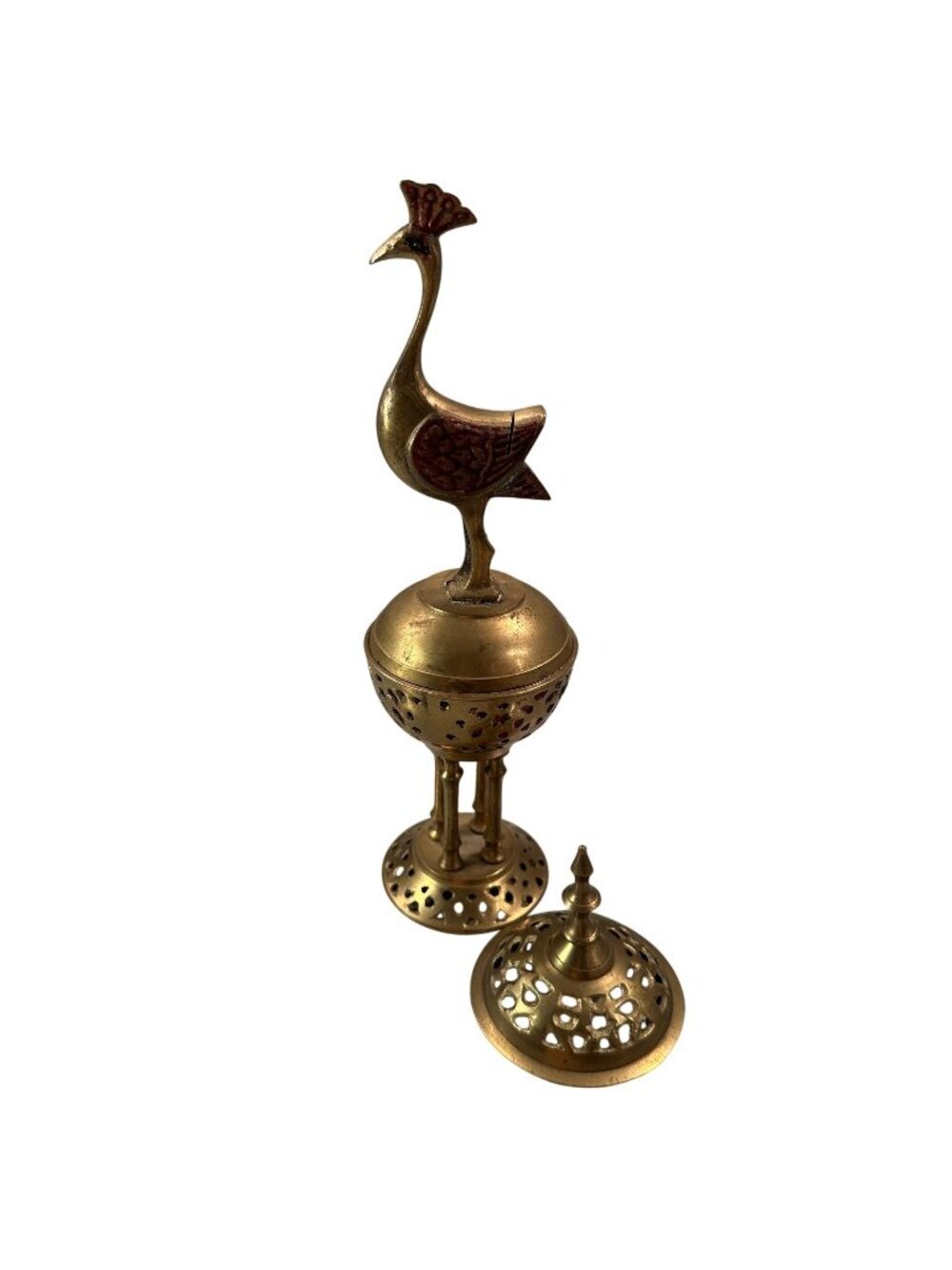 FBK Jeddah Peacock India Vintage Brass Incense Burner Dhoop Dani Lattice Cutwork